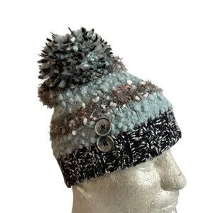 Simply Noelle Knit Pom-Pom Women Beanie Hat Blue Black Winter